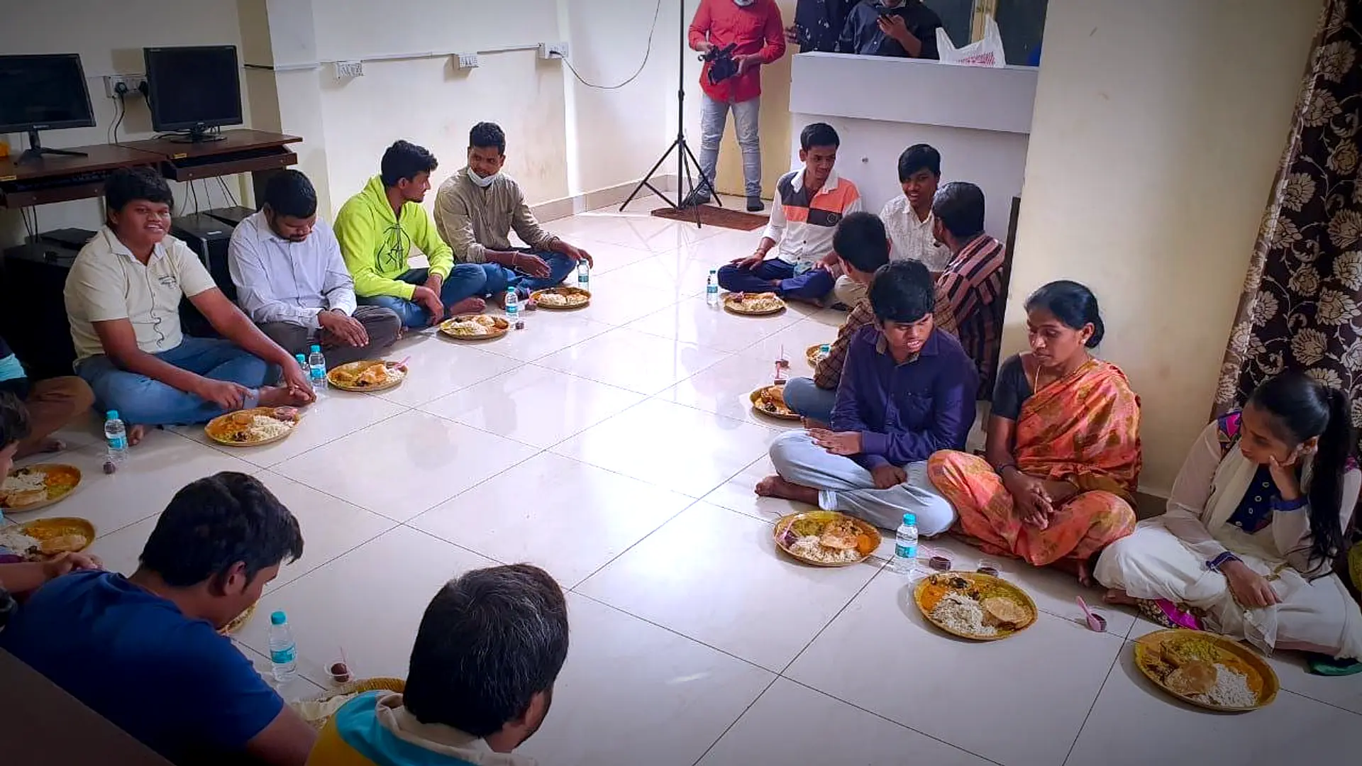 Blind students sharing a meal at the Mathru Foundation home in Safilguda